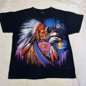 Vintage 1993 3D Emblem Indian Native American Graphic T Shirt Men L 90s USA Made